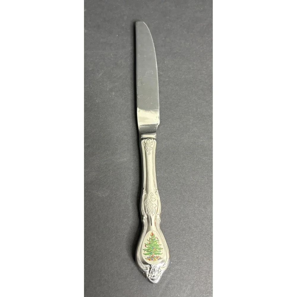 3 Spode Christmas Dinner Knives Tree Stainless Flatware Wallace 9 3/4